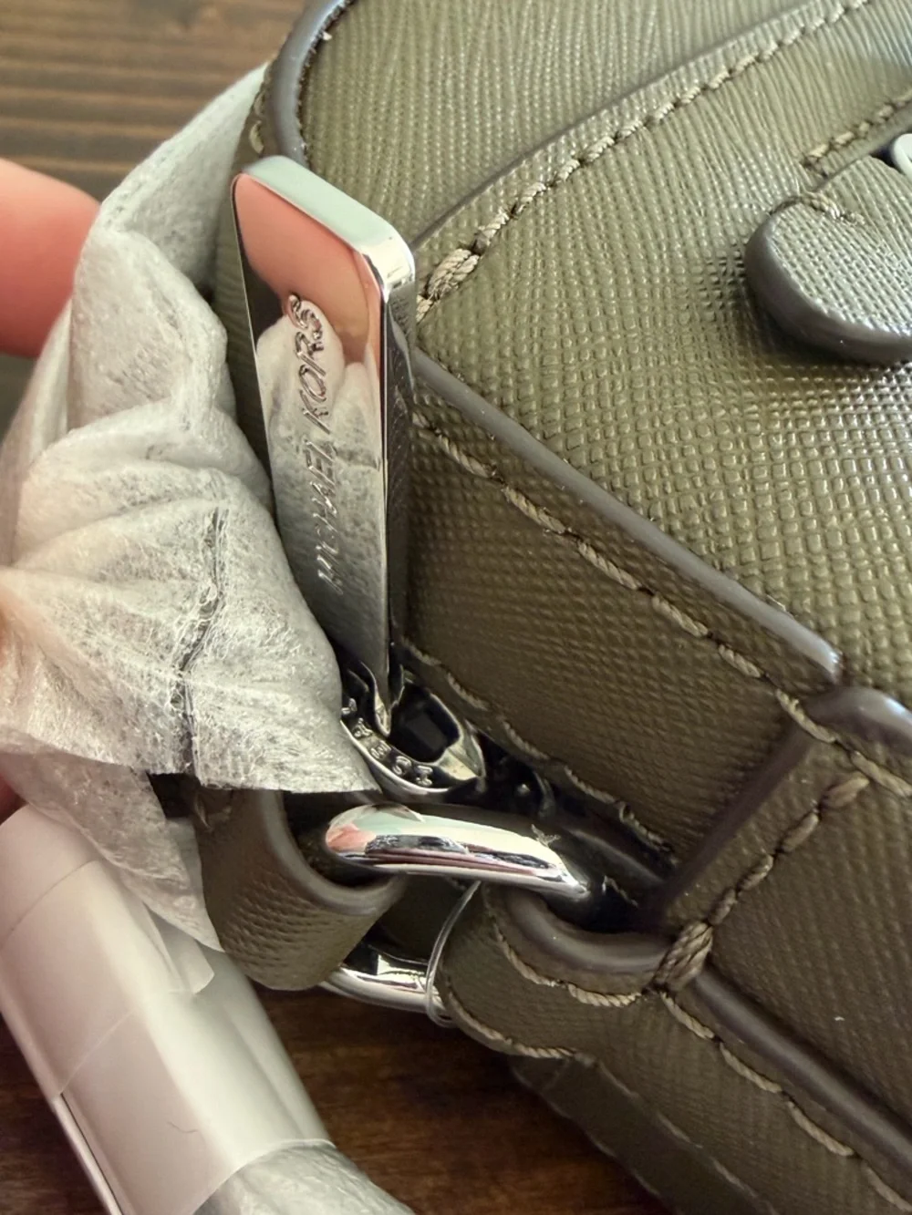Michael Kors Jet Set Large Saffiano Leather Olive Crossbody with Silver Hardware